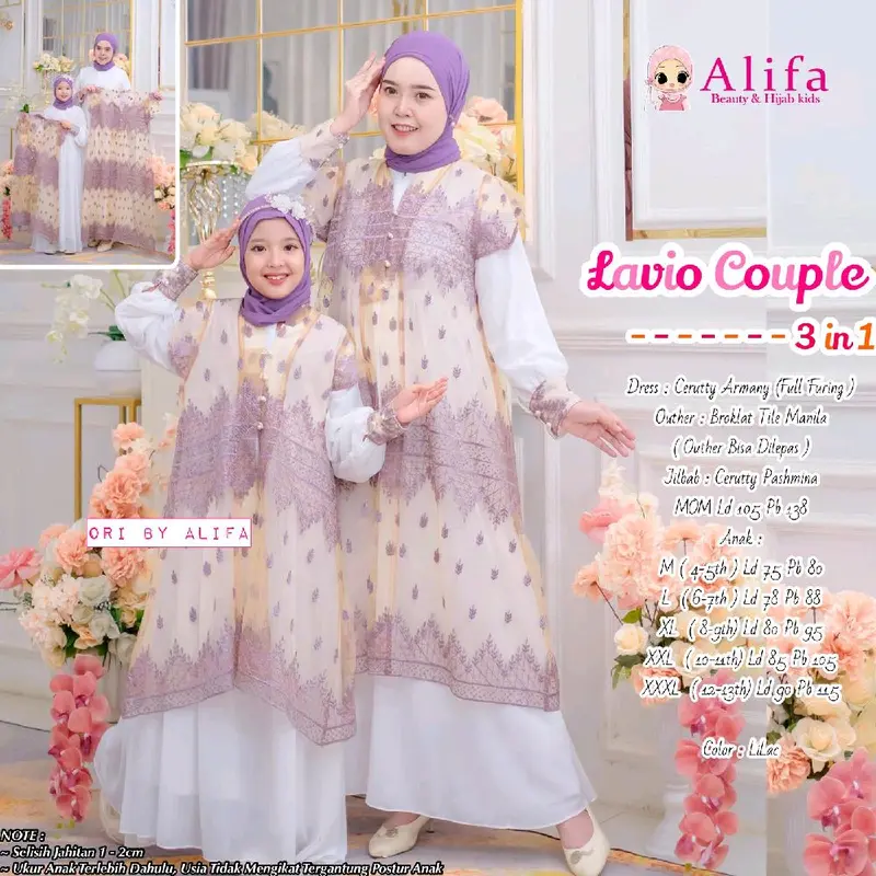 LAVIO COUPLE 3IN1 BY ALIFA / COUPLE MOM & KIDS / COUPLE IBU DAN ANAK / GAMIS COUPLE / COUPLE IBU DAN ANAK PEREMPUAN / GAMIS LEBARAN COUPLE / GAMIS IBU / GAMIS ANAK Muslim Gamis Wanita Dewasa Syari Remaja 1