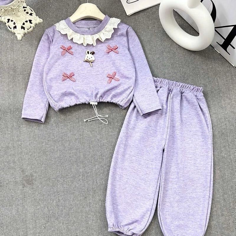  12-32kg Bộ quần áo tăm lông thỏ mềm mịn THỎ KÈM 4 NƠ KẺ CỔ MAY BÈO REN 