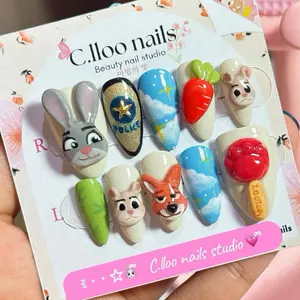 C.lloo Nails Studio Press On Nails Zootopia 3D dengan Desain Karakter Lucu dan Warna Cerah untuk Tampilan Kuku yang Menarik