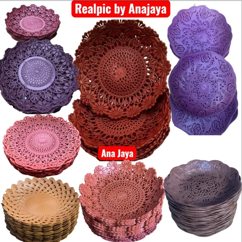 Piring Rotan Plastik 1 Lusin / 12 Pcs Ukuran 21 Cm - Kitchenware Makan Bunga Buah