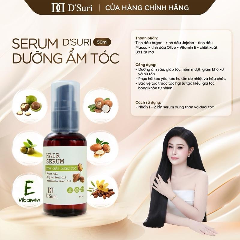 Serum Dưỡng Cấp Ẩm Tóc D’SURI 50ml - Tinh Dầu Argan Jojoba Macca Oliu & Vitamin E Duỡng Ẩm Giúp Mềm Muợt Tóc Giảm Khô Xơ Bảo Vệ Tóc