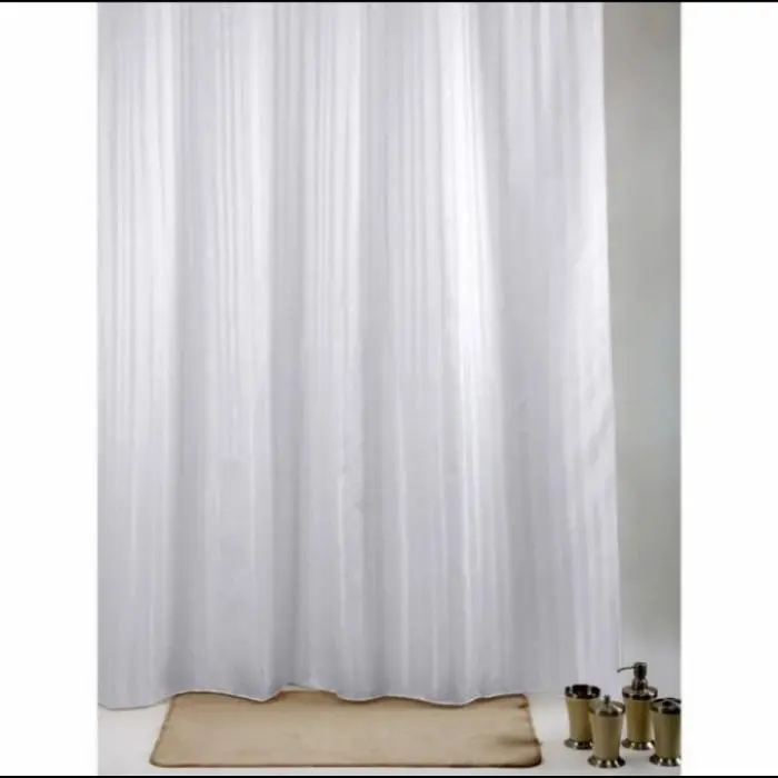 Shower Curtain 18x2cm putih salur garis/gordeng kamar mandi/tirai Termurah -