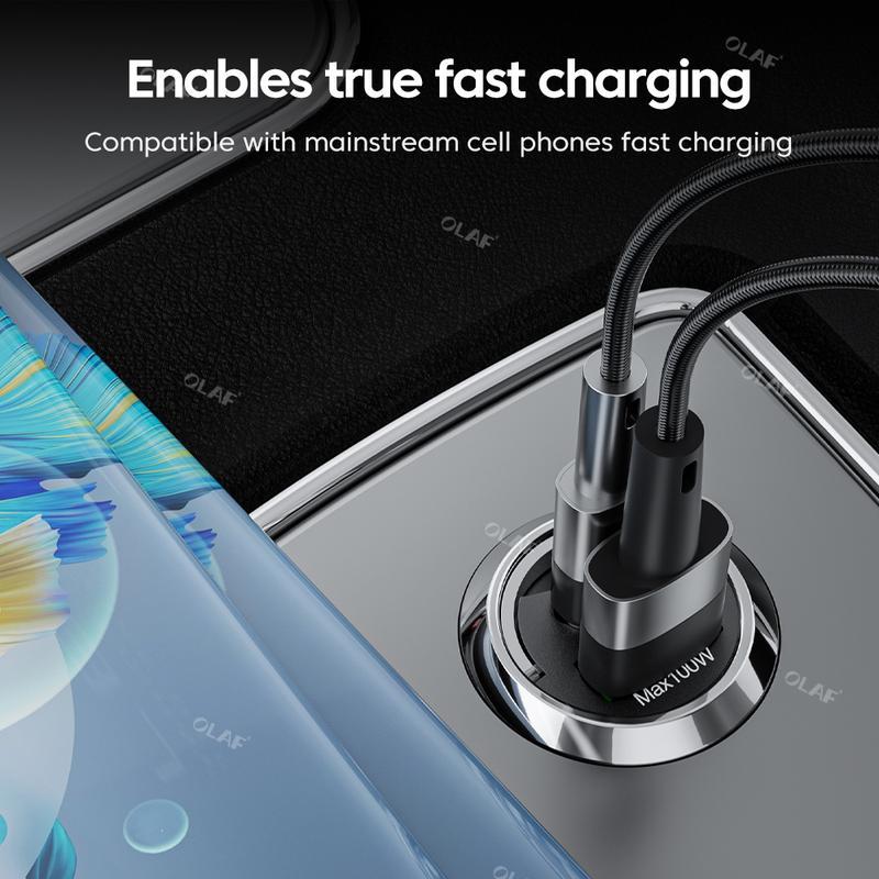Bộ sạc ô tô USB Type C, 100W, Sạc nhanh, QC3.0 và PD, Bộ Chuyển Đổi sạc điện thoại trên ô tô, Tương thích với iPhone, Samsung, Huawei, Xiaomi 3