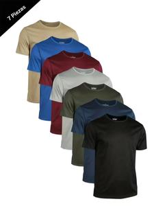 Conjunto de camisetas para hombre de 7 piezas en color sólido, cómodo y transpirable para uso casual en verano, tejido que se seca rápido y absorbe la humedad, múltiples colores