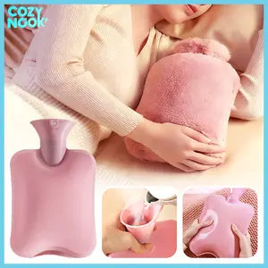 COZYNOOK【COD】1000ml Hot Water Bag Kantung Kompres Air Panas Pereda Nyeri Perut Panas Pereda Plush Imitasi Bulu Kelinci Pink
