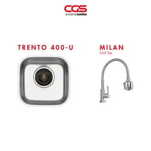Kitchen Sink Bak Cuci Piring Dapur Stainless Steel 1 Lubang CGS TRENTO 400-U - Paket Kitchen Sink dan Keran Dapur 5 - Pemasangan Undermount