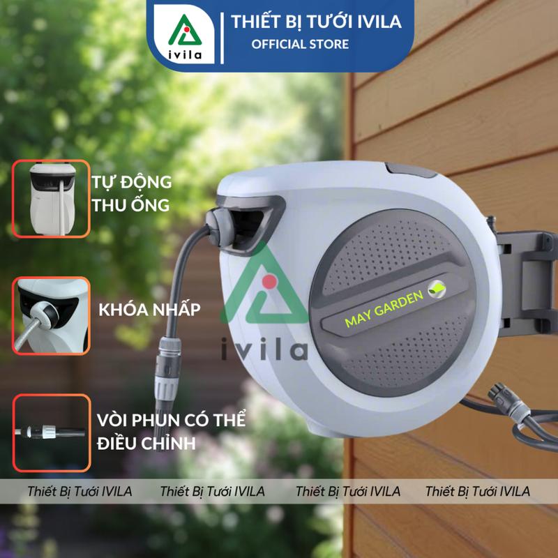 Bộ vòi tưới cây tự thu MAY GARDEN cao cấp 10/20/30m, Rulo cuộn ống tự động để tưới sân vườn, rửa xe