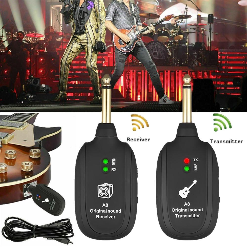 A8 UHF Guitar Wireless System Transmitter Receiver Built-in Recha rgeable Wireless Guitar Transmitter For Electric Guitar Bass - Black