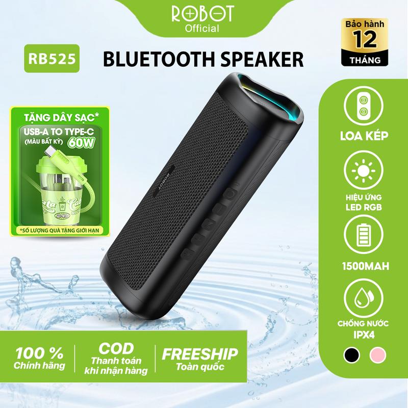 Loa Bluetooth Mini ROBOT RB525 Bass Mạnh Công Suất 10W Led RGB Kháng Nước IPX4 - Hỗ Trợ Kết Nối AUX/ USB/ Thẻ Nhớ | Củ Loa Nghe Nhạc Phiên Bản Nâng Cấp