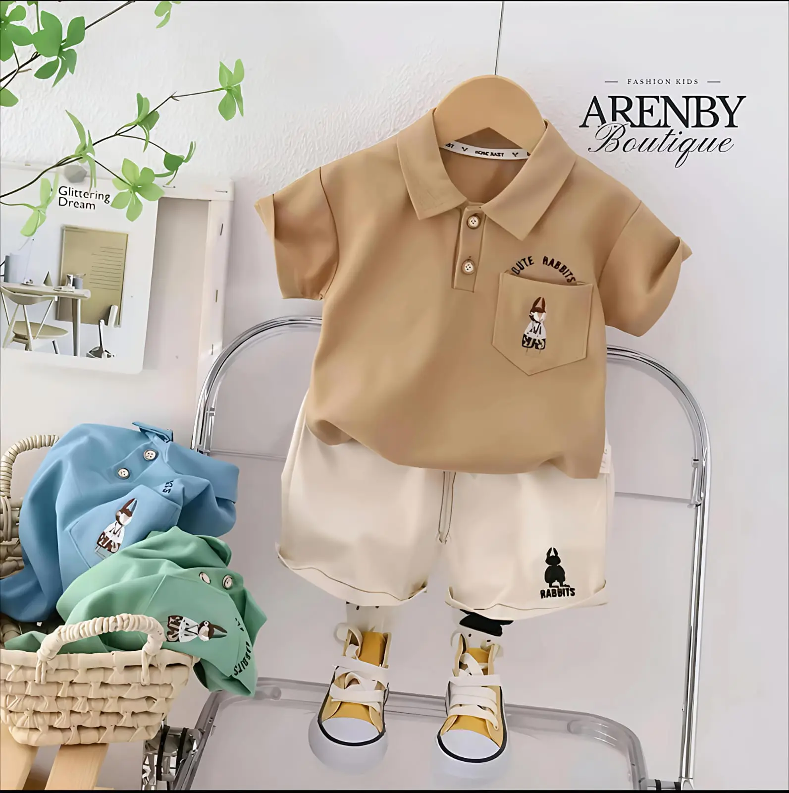 Baju Anak Laki Laki Usia 1-6 Tahun Motif Cute Rabbit Setelan Kaos Anak Laki Laki