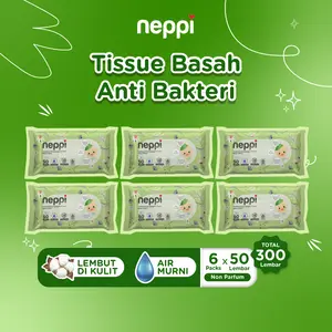 (6 Pcs x 50 Lembar) Neppi Tisu / Tissue Basah Antibacterial Changing diapers Wipes Non Parfum
