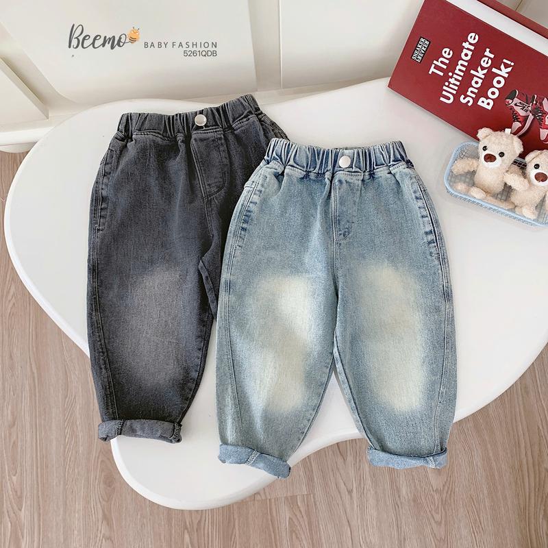 Quần jean Beemo dáng baggy basic vải jean co giãn cho bé đi học đi chơi thoải mái vận động 5261QDB