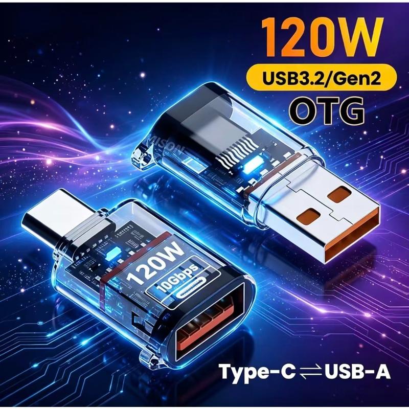 Bộ chuyển đổi USB 3.2 sang Type‑C (OTG), sạc nhanh 120W, tốc độ dữ liệu cao lên đến 10 GB và truyền âm thanh, tương thích với iPhone 17/16/15, máy tính để bàn, máy tính bảng, XiaoMi và Huawei; bộ chuyển đổi USB‑C.