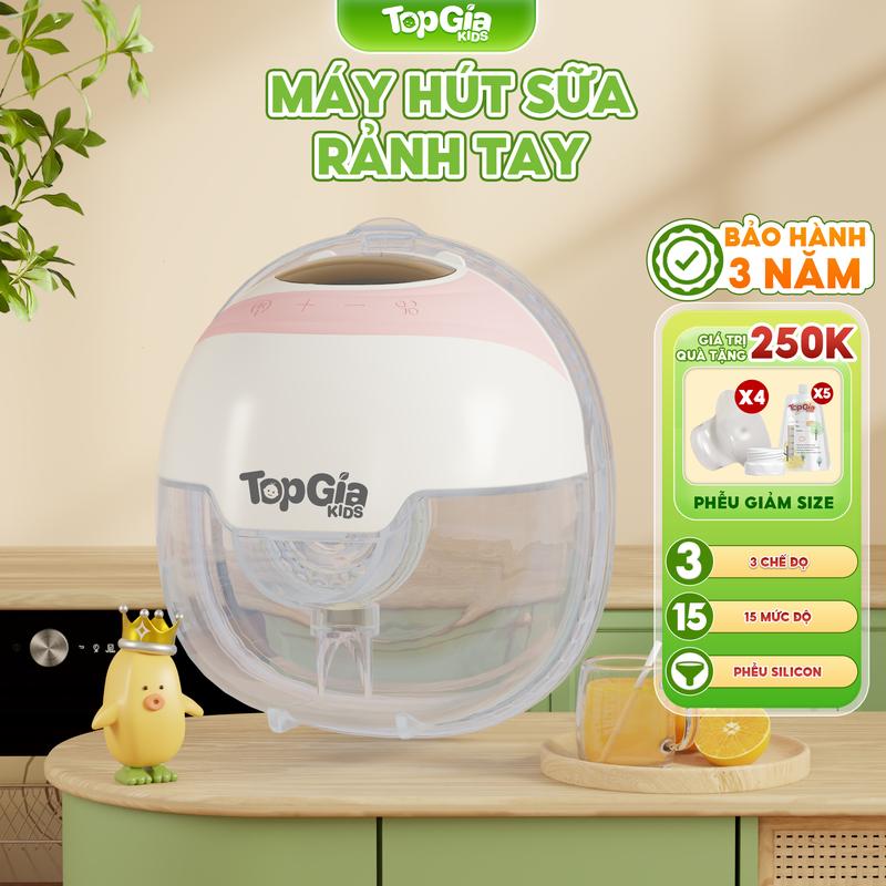 (TẶNG TÚI TRỮ SỮA CAO CẤP) Máy hút sữa điện không dây rảnh tay M5-05 Topgiakids cao cấp không gây tiếng ồn, lực hút mạnh, phễu silicon mềm mại cao cấp (Tặng 4 phễu giảm size 18,20,22,24, túi trữ sữa, đầu chuyển đổi)