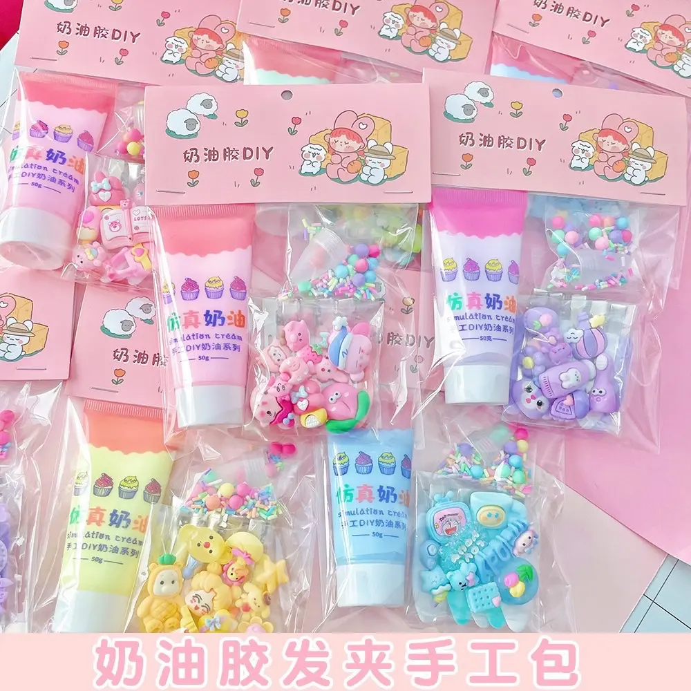 [5pcs] DIY Cream Glue Hairpin Handmade Material Pack Cute Homemade Resin Clip Set