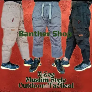 Celana Sirwal Muslim Sunnah Laa Isybal Cargo Tactital Bahan Katun Drill Tebal Halus Polos Pinggang Karet Melar Elastis Cingkrang Pangsi