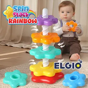Mainan Donat Susun Jumbo Putar Edukasi Anak Bayi Rainbow Tower Spin Stacking