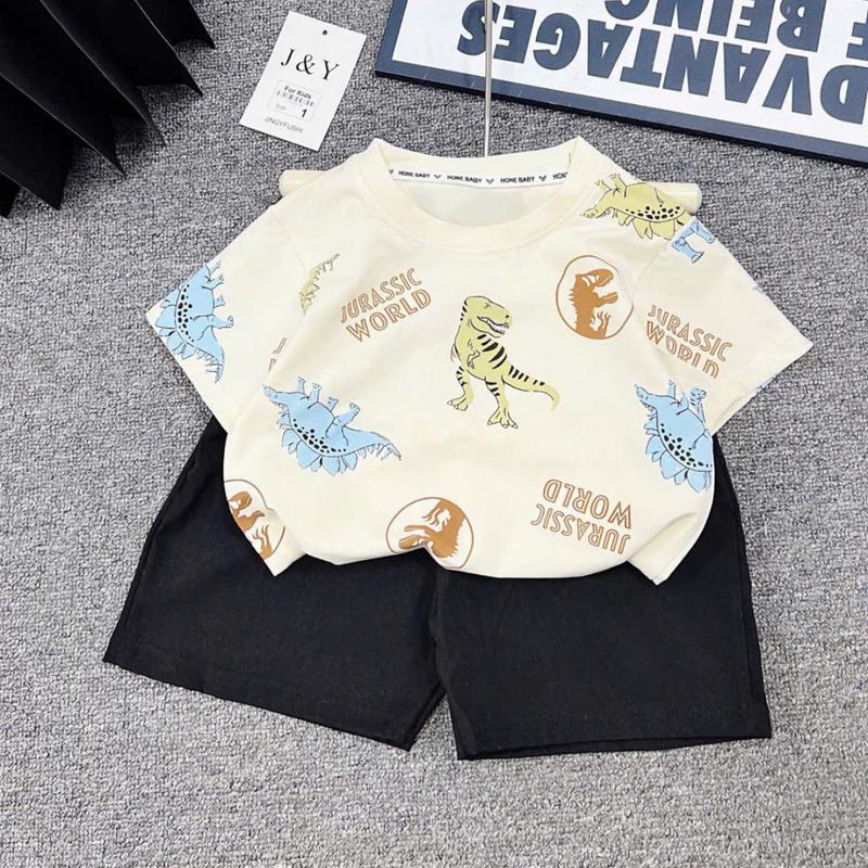 [HaDuyenKids] Bộ Cộc Tay Khủng Long Be Cho Bé Trai Quần Kaki Chất Vải Cotton Co Giãn 4 Chiều