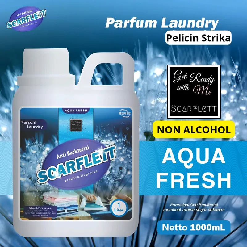 Parfum Loundry Non Alkohol Scarflett Pewangi Pelicin Strika Kain Pakaian 1 Liter Anti Jamur pink Bakteri blue 0