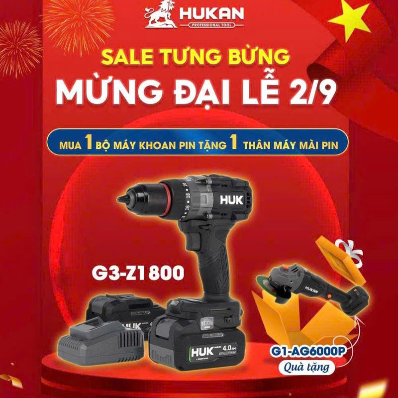 Máy Khoan 13mm Hukan Z1800 125Nm Autolock Anti Kick Back Không Chổi Than Tặng Thân Mài Hukan Bảo Hành 1 Năm
