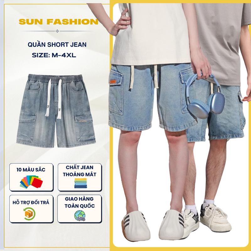  Quần short jean nam nữ ống rộng SUN S2 Xanh Túi Hộp đa dạng vải jean mặc thoải mái form dáng đẹp thời thượng Menswear Ong 
