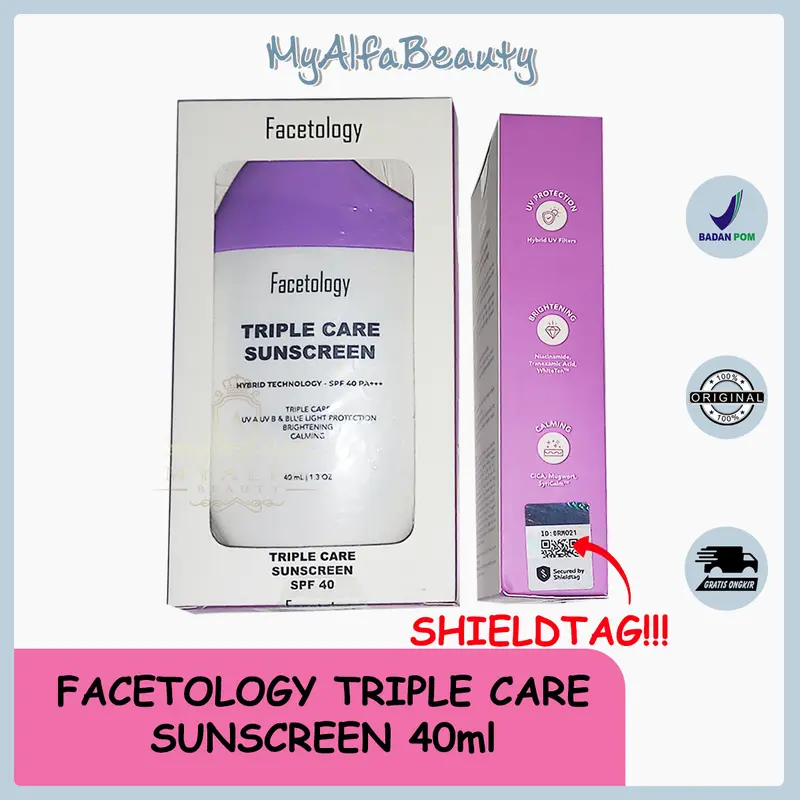 [ORI SHIELDTAG] Facetology Triple Care Sunscreen SPF 40 PA+++ 40ML Sunblock 0