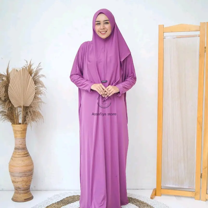 Abaya One Set Kerudung+Ciput Lengan Resleting Terbaru Casual Silver elegan xl 7