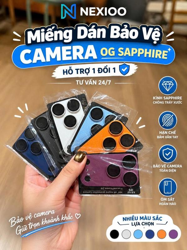 Miếng Dán Camera Lens OG Sapphire – Bảo Vệ Cụm Camera Điện Thoại – Hạn Chế Trầy Xước – Dán Camera Vừa Vặn, Nhiều Màu Sắc – NEXIOO