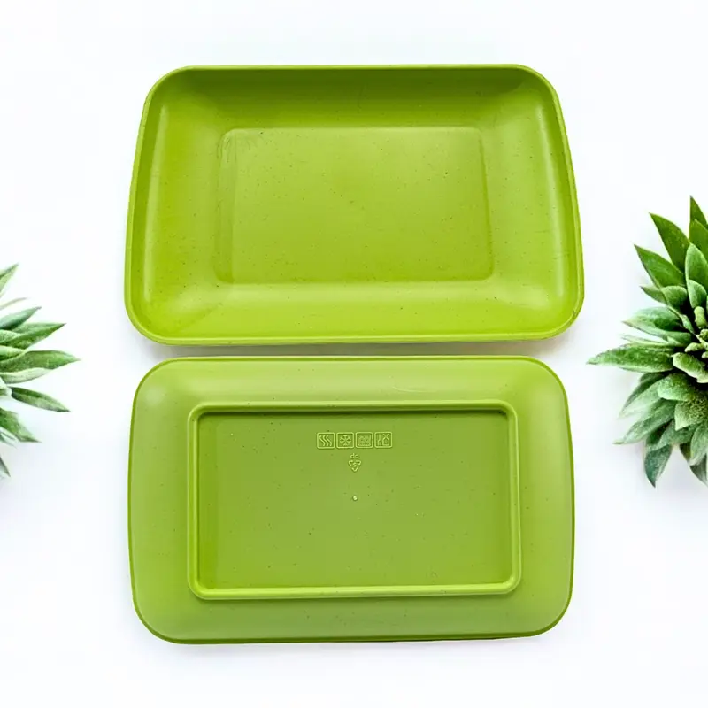 ISI 4pcs Piring Persegi Panjang  Bahan Jerami Gandum / Unik / Viral / Tidak lengket /Hijau/Kitchenware 1