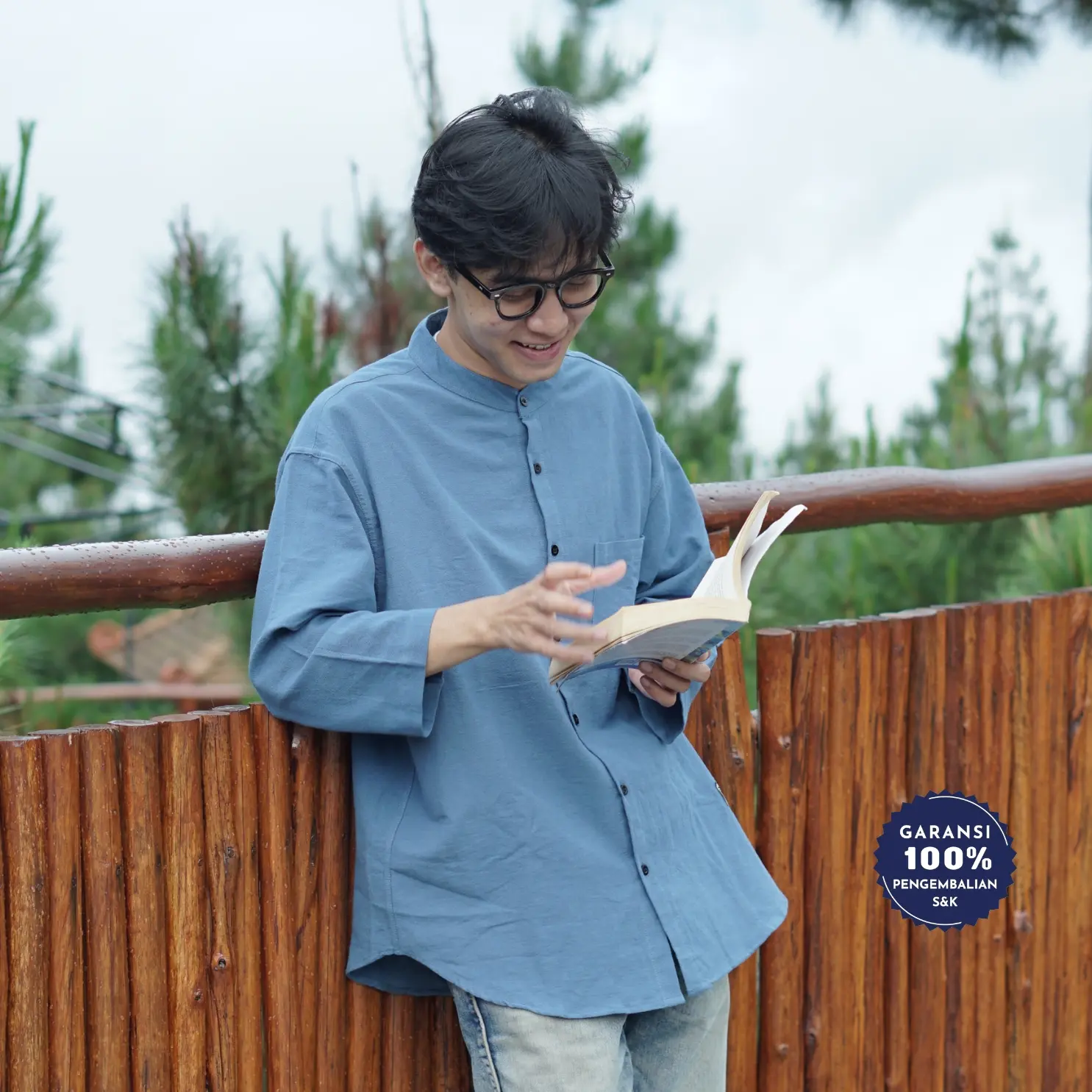 RoomFazza Kemeja Linen Oversize Unisex Lengan 7/8 Kemeja Polos Katun Casual