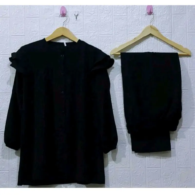 Setelan Cringkel Wanita Dewasa bisa Cod Baju Muslim Panjang Remaja Crinkle  Airflow Kancing 3