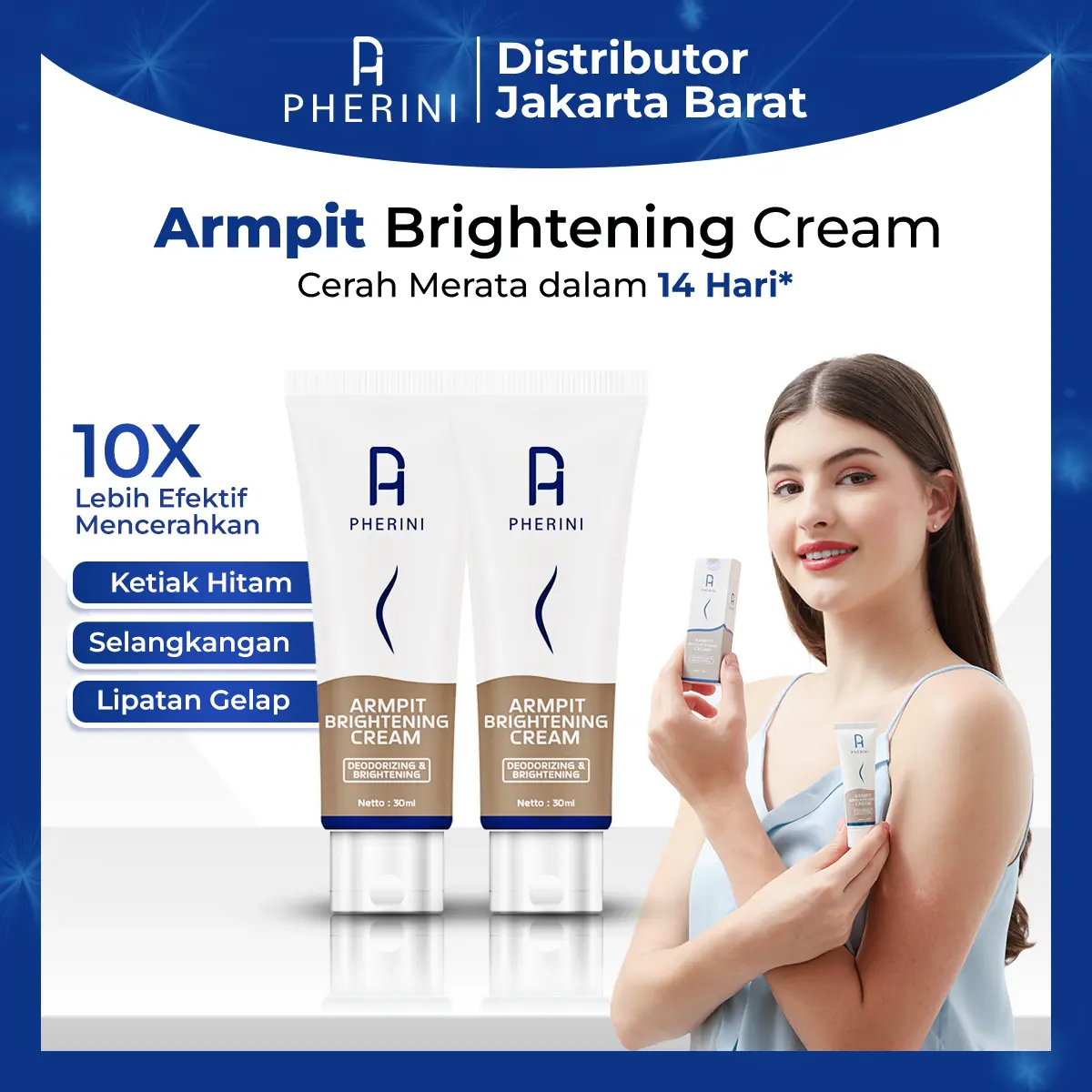 2 PCS Pherini Pemutih Ketiak Lipatan Hitam Original BPOM Armpit Brightening Arbutin Memutihkan Memudarkan Niacinamide Mencerahkan Extract Selangkangan Kering