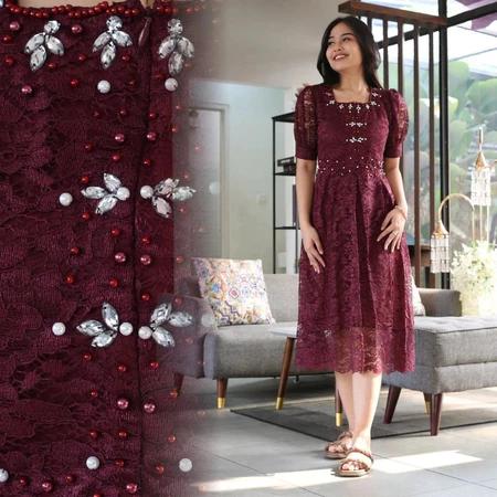 Promo Dress Giselle Brokat Terbaru 2025 - Dress Natal Full Payet - Gaun  Kondangan Mewah Elegan - Midi Dress Pesta Kekinian Wanita Dres Viral Bahan  Brokat Model Resleting Depan Busui Friendly -