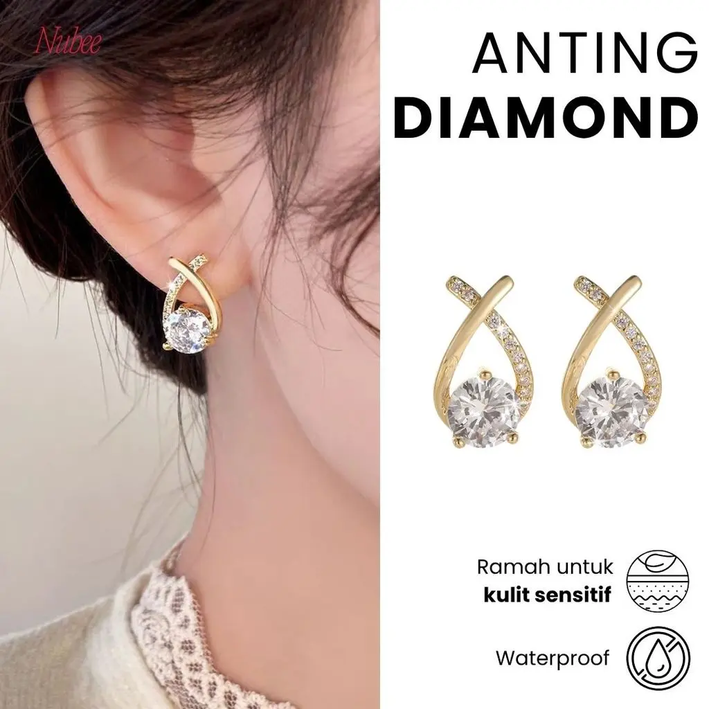 Anting Hoop Diamond Elegan Wanita/Anting Premium Korean Style/Luxury Sparkle Earrings