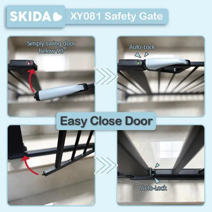 PLIKAYUBA - SKIDA XY081 BABY SAFETY GATE 75-85CM TINGGI 77CM EXTENSION 7CM 10CM 20CM 30CM 45CM 80CM 100CM PAGAR BAYI RUANGAN TANGGA KOKOH FLAT STEP TRIPLE LOCK NO TRIP BESI KUAT
