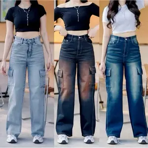 (UNISEX) - HIGHWAIST BAGGY CARGO JEANS RETRO WISHKER - CELANA CARGO JEANS LOOSE WANITA
