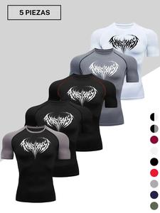 Camiseta de compresión para hombre con estampado de dragón, tela elástica transpirable de secado rápido, top ajustado de manga corta para fitness y actividades al aire libre