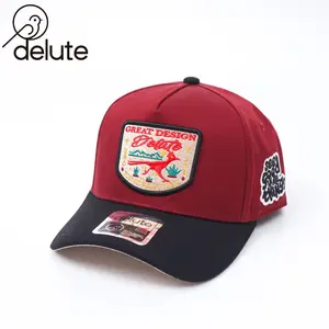 DELUTE Topi Baseball Bordir - Great design Delute - Premium Original Clothing Caps - Kombinasi Maroon Hitam Beige