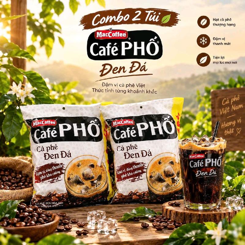 Combo 2 Túi 100gói Cà Phê Phố Đen Đá đậm vị đắng thanh - Hương vị thơm ngon từ cà phê Việt Nam