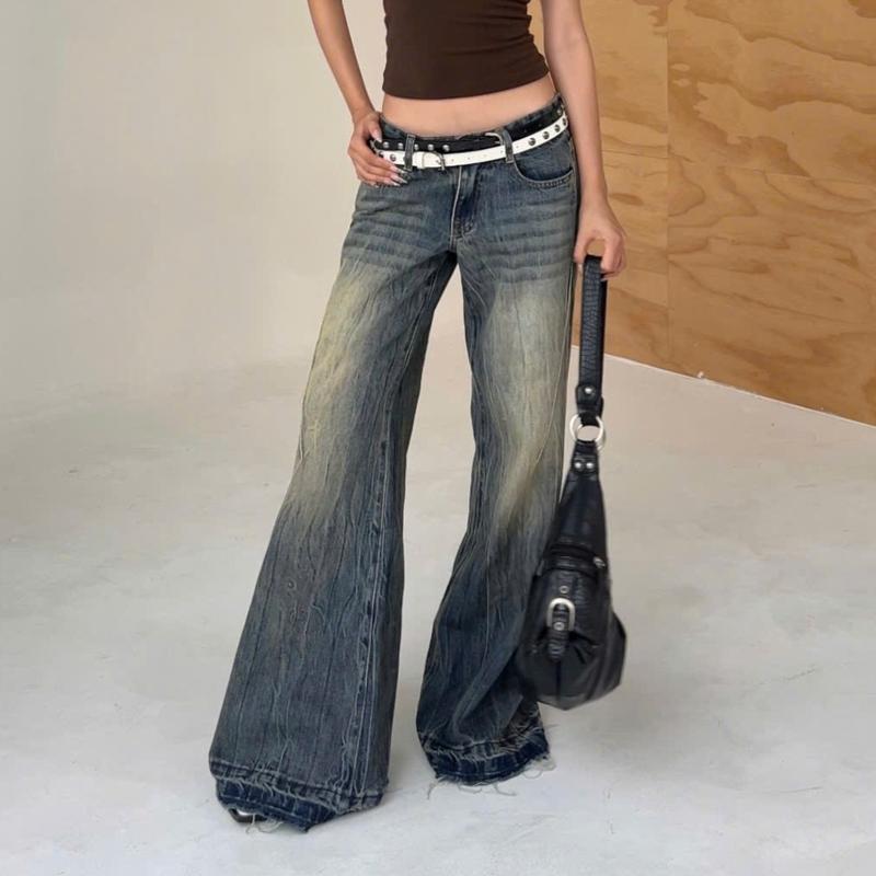 TWENTI Quần Jeans Đáy Ngắn Rách Gấu Retro Cạp Trễ Ống Loe Form Nhỏ