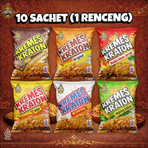 (10 Sachet) Kremes Kraton Sachet - 1 Renceng Original, Pedas Daun Jeruk, Keju, Jagung Bakar, Sapi Panggang, Mi Goreng