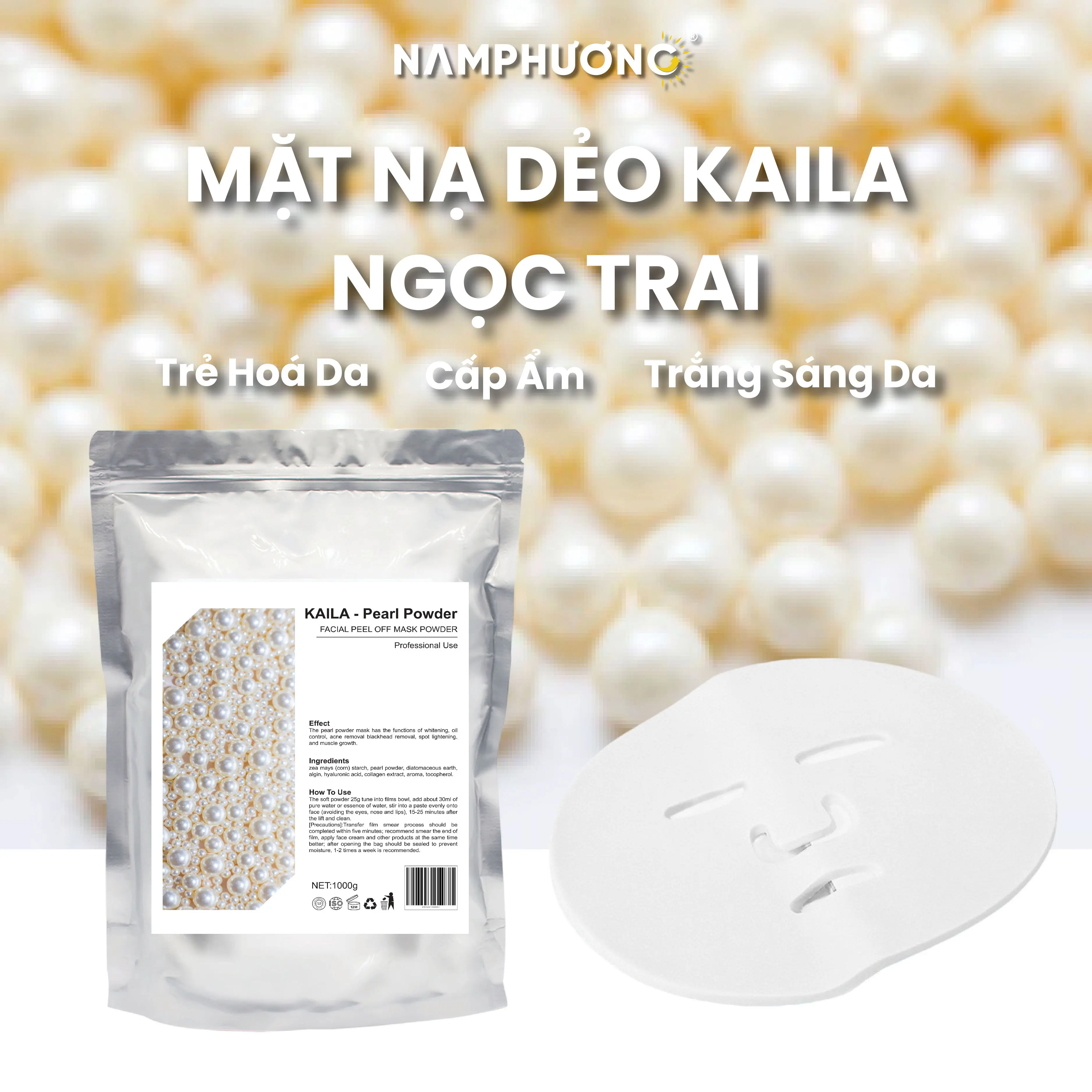 Mặt Nạ Dẻo Kaila Ngọc Trai Cho Liệu Trình Spa Dưỡng Sáng Da Dưỡng Ẩm 1000gr