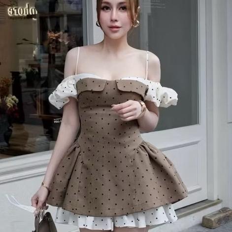 XẢ LẺ SIZE Đầm Trễ Vai Chấm Bi Thiết Kế Cao Cấp Bigsize