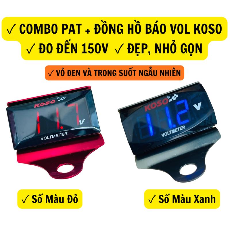 COMBO PAT + ĐỒNG HỒ BÁO VOL KOSO 10V-150V chính xác số rõ Gắn cho Xe Máy Xe Điện 133 Xmen Gogo Vespa