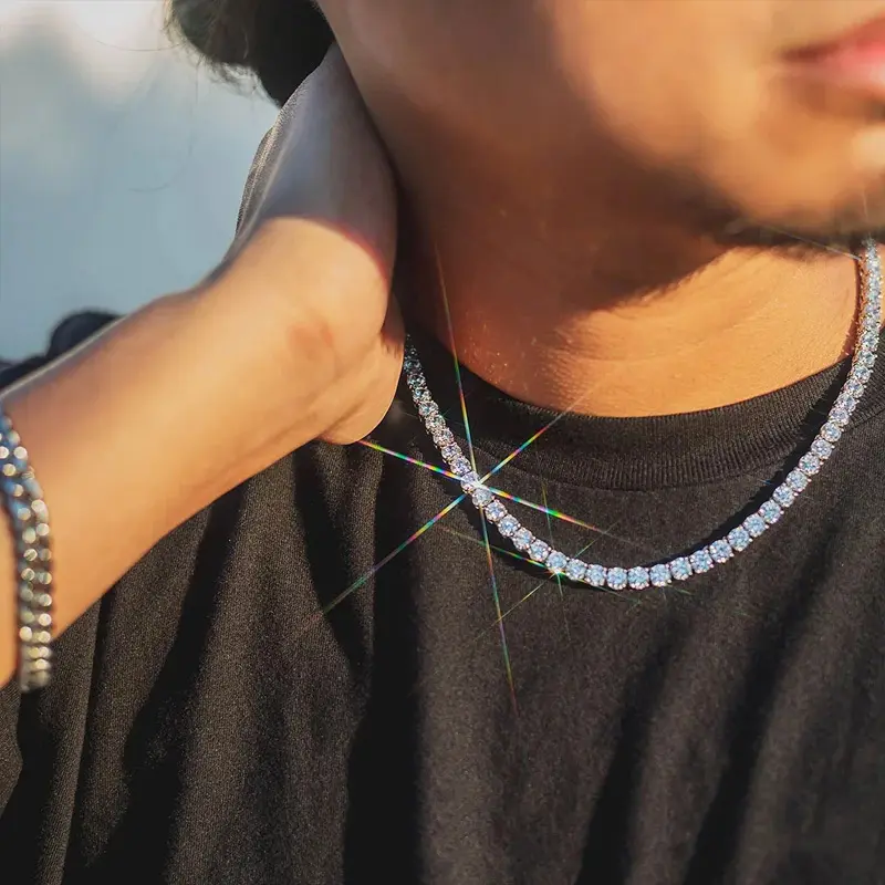 Simple Iced Out Tennis CZ Choker Necklace for Men Short Chain on Neck Hip Hop Trend Accessories Jewelry OHN016