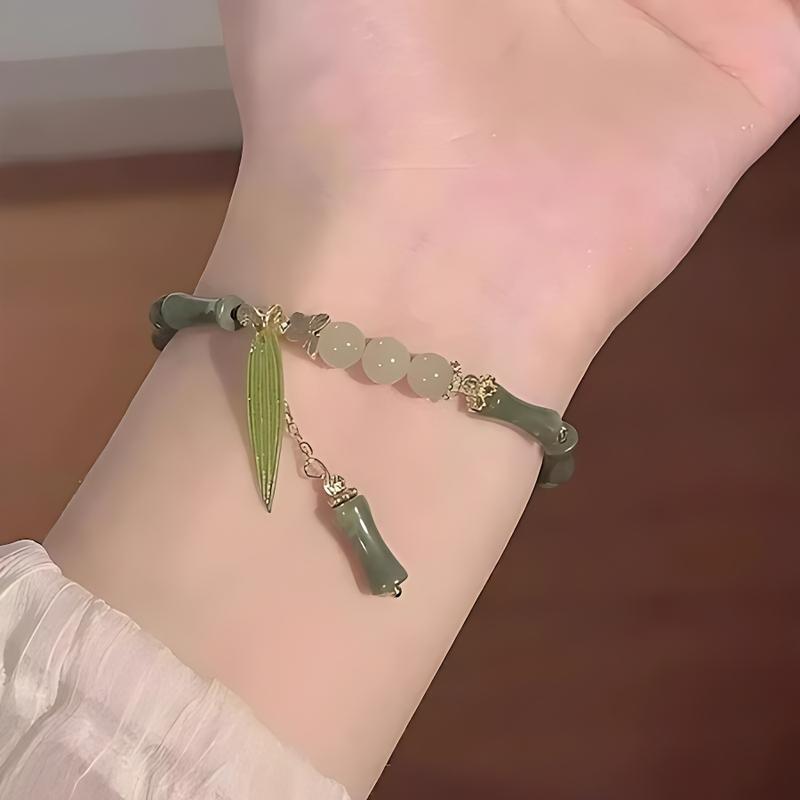 Harside Gelang Manik-manik Aesthetic Permata Giok Wanita Perhiasan Simple Mewah Simbul Keberuntungan Hadiah 6