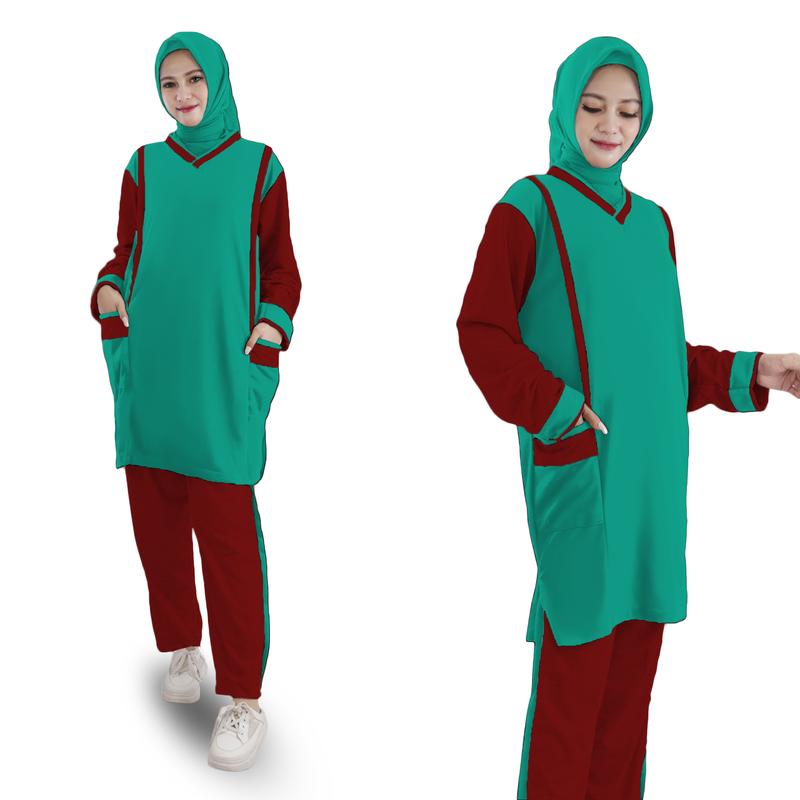 LM 17561-17569 Baju Setelan Wanita TUNIK MUSLIMAH SET JUMBO Tunic Bahan Babyterry Premium Big Size XL-XXXL 8