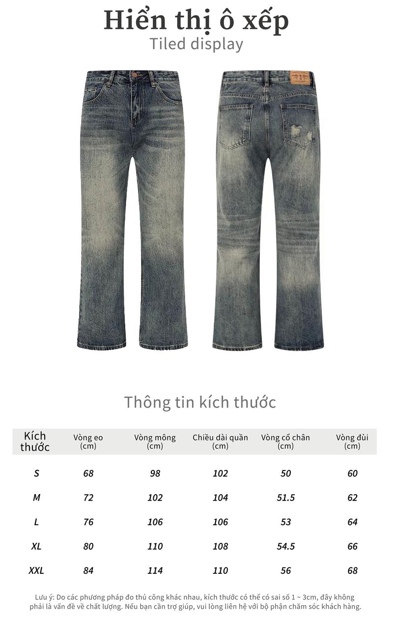 Product Introduction of Quần Thường Ngày Denim Làm Cũ, URSGGON, Phong Cách Cổ Điển Mỹ, Thêu Khâu Ngẫu Nhiên, Ống Loe Siêu Nhỏ Thư Giãn, Dành Cho Nam Và Nữ, Rằn Ri Hoàng Hôn, URS-UG3003 3