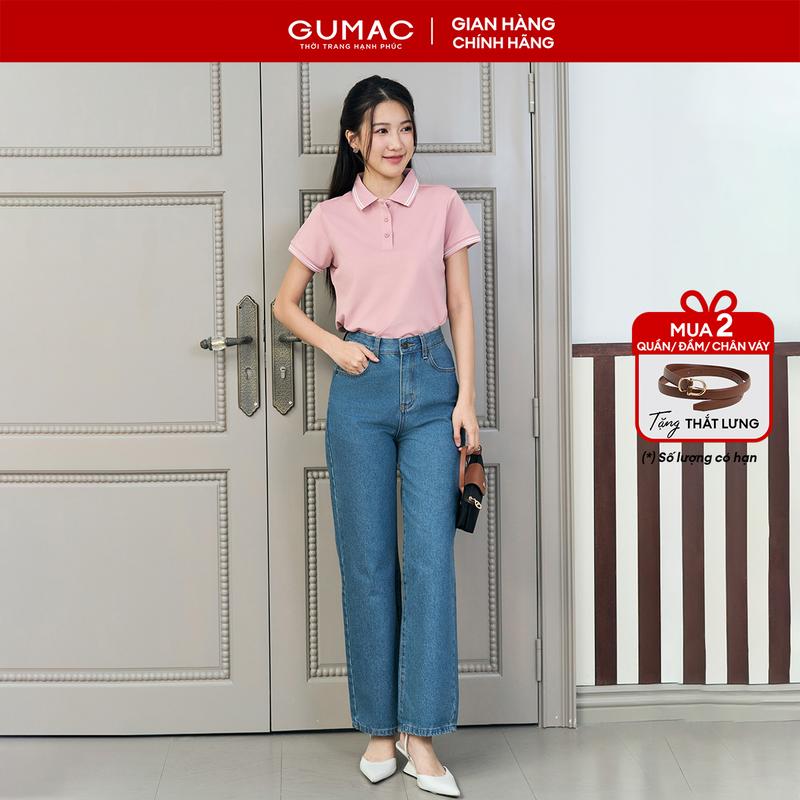   MUA 2 TẶNG THẮT LƯNG  Quần jeans nữ suông vừa cơ bản xanh đậm tôn dáng jeans mềm đứng form thời trang GUMAC LQJE1109 