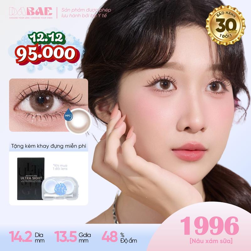 1996 Lens cận mắt kính áp tròng màu nâu pha xám tự nhiên 3 tháng DIA 14.2mm có độ 0-8 DABAE
